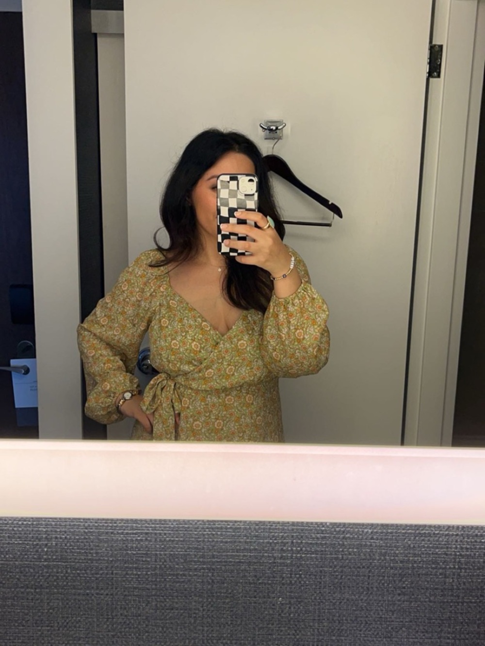 Floral Tie-Waist Peasant Dress - Olive & Mustard Floral